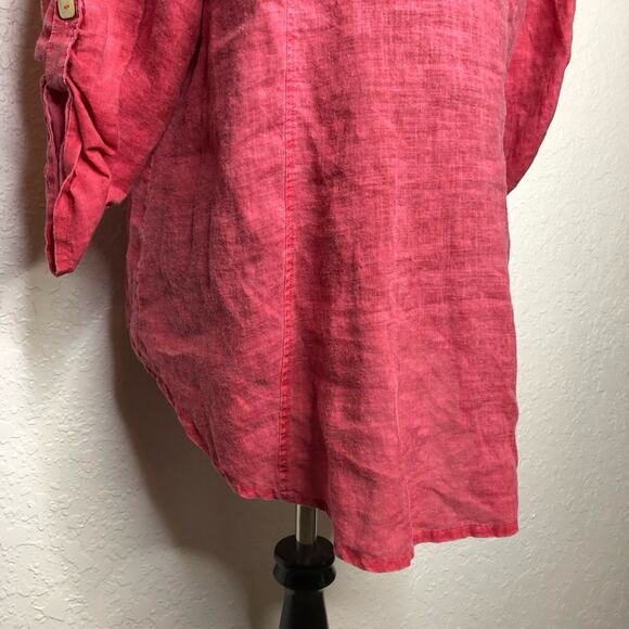 Habitat red pink lagenlook linen button down tunic top size Large - Picture 12 of 14